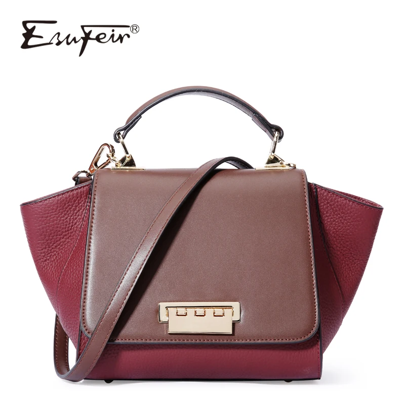 

ESUFEIR Genuine Leather handbag for women Fashion Brand designer Shoulder Bags Cow Leather Crossbody Bag Ladies Trapeze Tote Bag