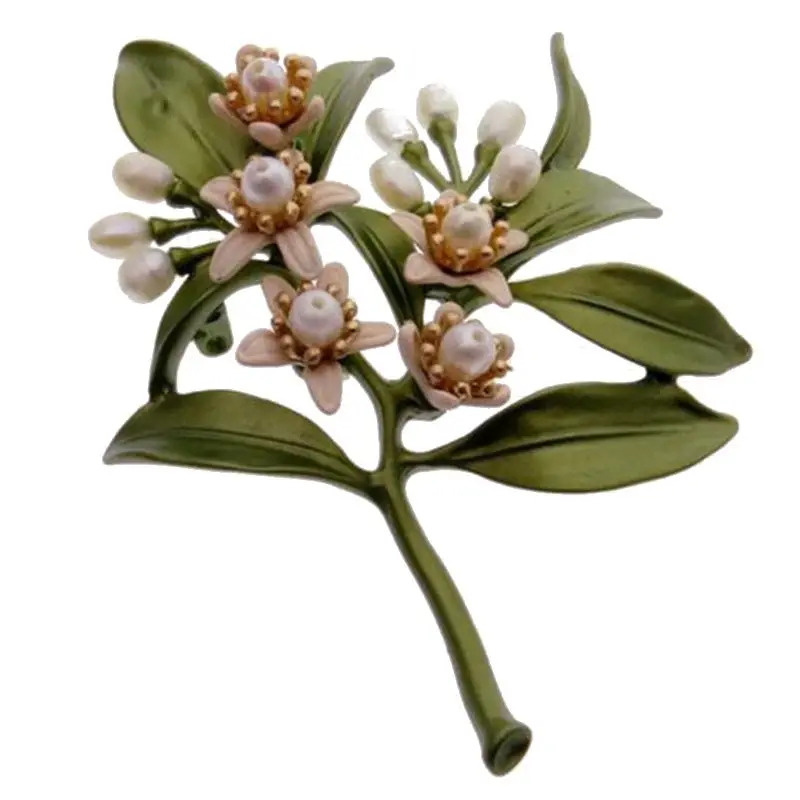 

New design vintage brooch jewelry Orange flower Tree Brooches natural pearls brooch scarves buckle Accessories