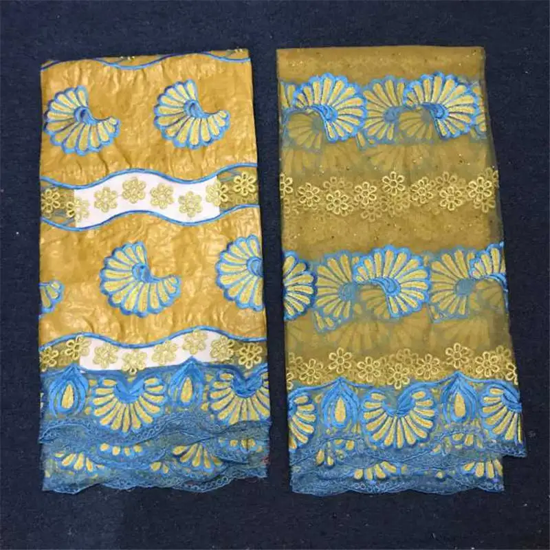 

Dubai Design Brocade Silk Bazin Riche Getz Brocade Fabric Mix French lace African Sewing Fabric For Dress 5+2 yard /lot 30