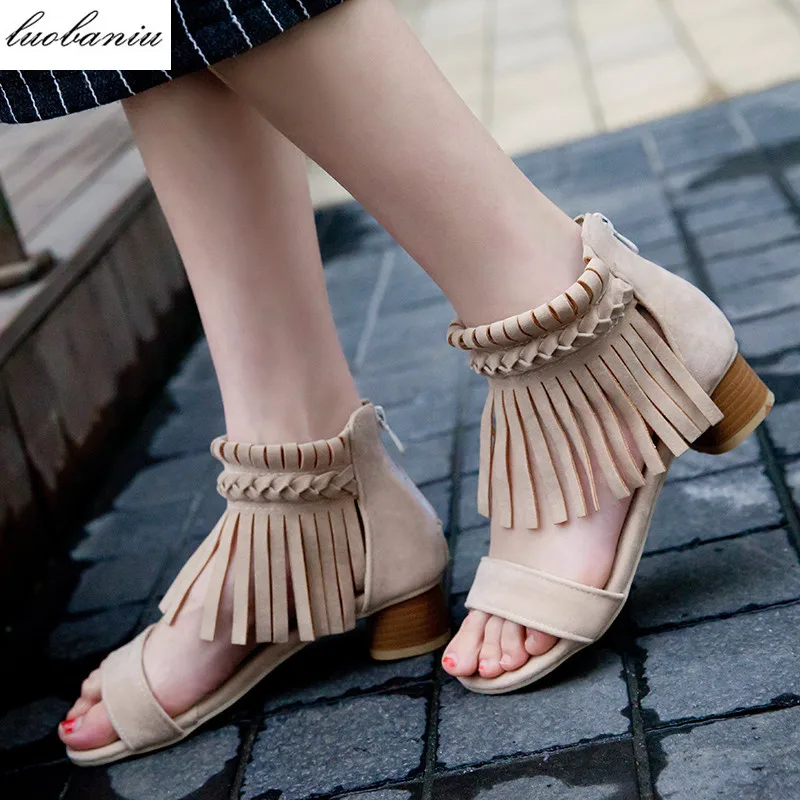 

35-43 Fashion Women Sandals Natural Suede Sandals Women Plus Size High Quality