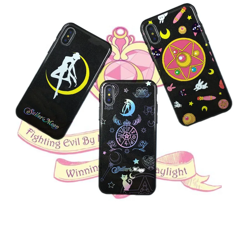 

Glossy glitter Sailor Moon Soft Phone Case For iPhone XS Max case For iPhone 6 6S 7 8 Puls X XR Cartoon Magic array Back Cover