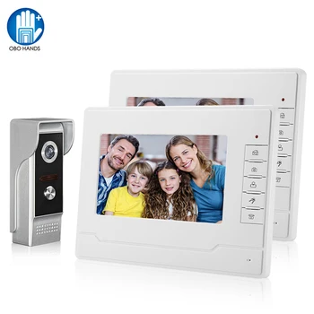 

7'' Color Screen Video Intercom System Doorphone Door Phone 1 2 Monitors + Waterproof Outdoor IR Camera +16G SD Card Recording