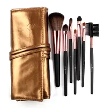 Sale! High Quality 7 Makeup Brush Set Kit in Sleek Golden Leather Bag Portable Make up Brushes
