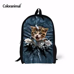 Coloranimal милые студенческие ранцы 3D животное кошка печати Школьный рюкзак для девочек и мальчиков Детская школьная Повседневная плеча Bookbag