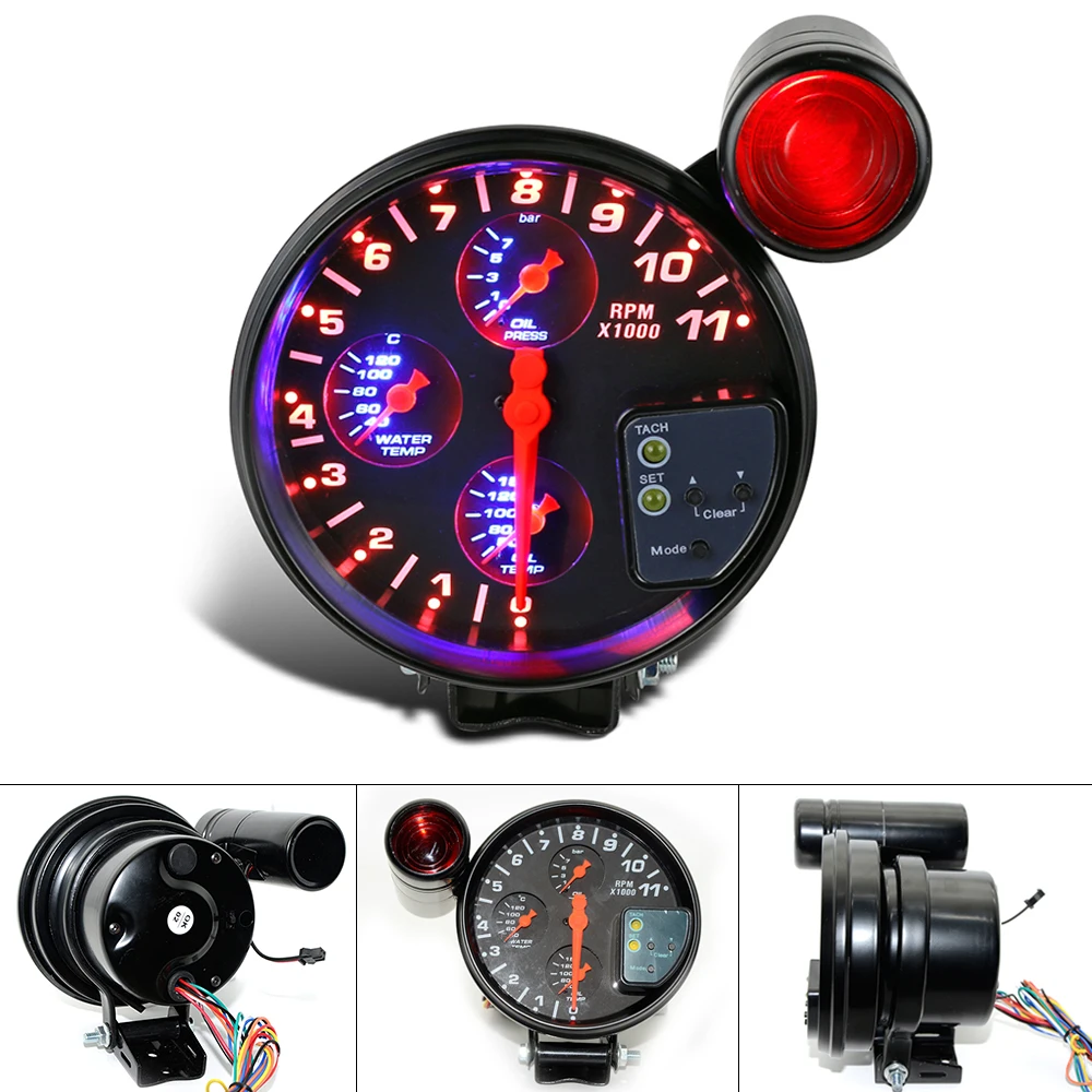 5" Car Meter Water Temperature/Oil Temperature/Oil Pressure/Tachometer 4 IN 1 With Sensors