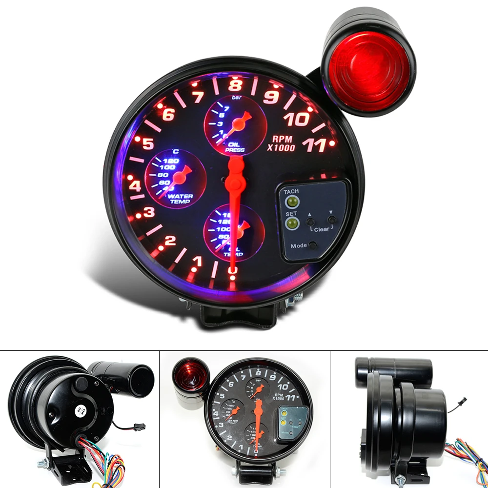 

5" Car Meter Water Temperature/Oil Temperature/Oil Pressure/Tachometer 4 IN 1 With Sensors