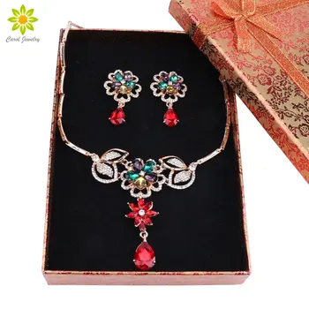 

Fashion Flower Rhinestones Crystal Statement Necklace Bridal Jewelry Decoration Necklaces Earrings Set for Women with Gift Boxes