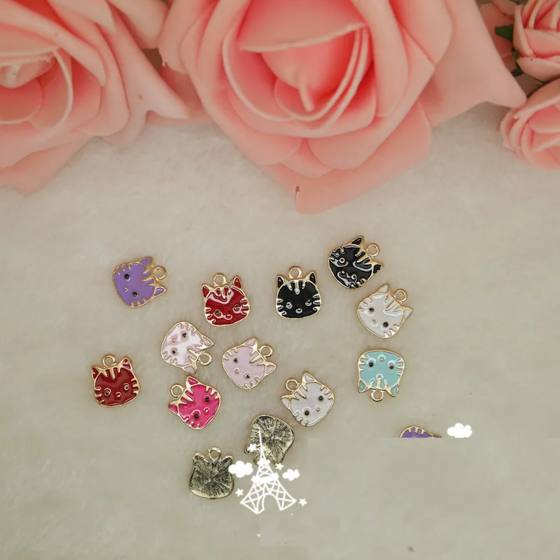 

20pcs/lot colorful cute small cat pendant alloy enamel Charm DIY accessories of necklace bracelet headdress handmade fitting