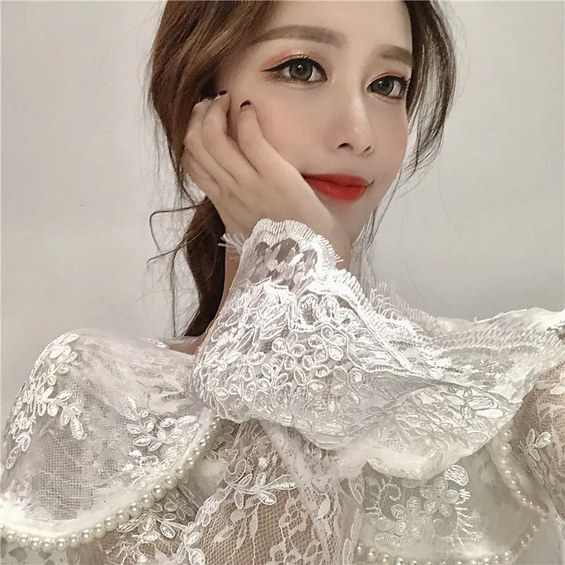  Hzirip Women Korean Blouses 2019 Hot Summer Sexy Fashion Casual Solid Shirt Lace Hollow Out Women T