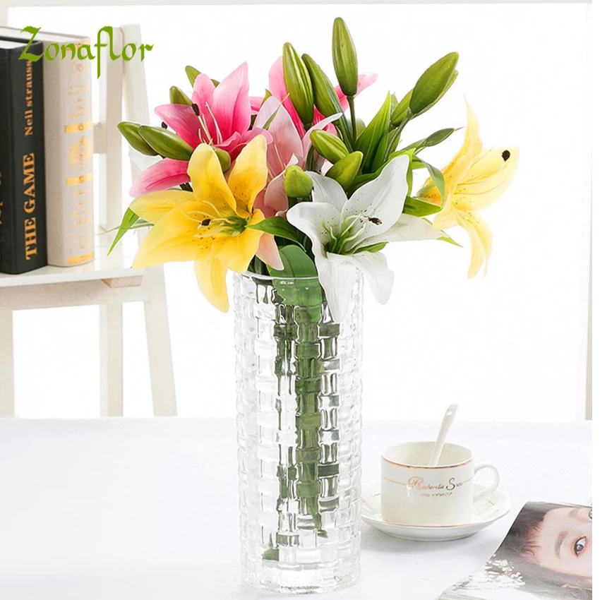 

Zonaflor 6Pcs/lot Lily Flower Real Touch Multi Colors Decorative Flores Artificial Flower Wedding Party Event Decorations Flower