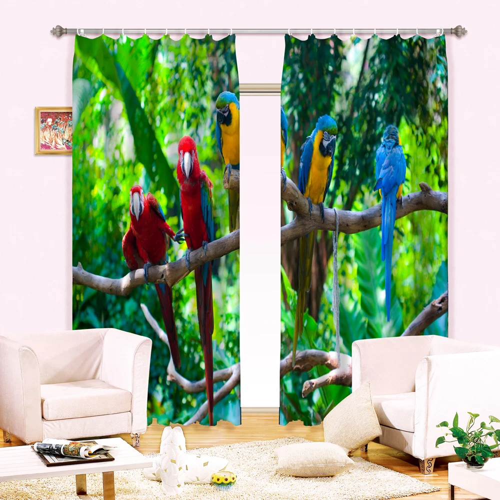 

Lifelike Parrots on Tree Branch Print 3D Curtain