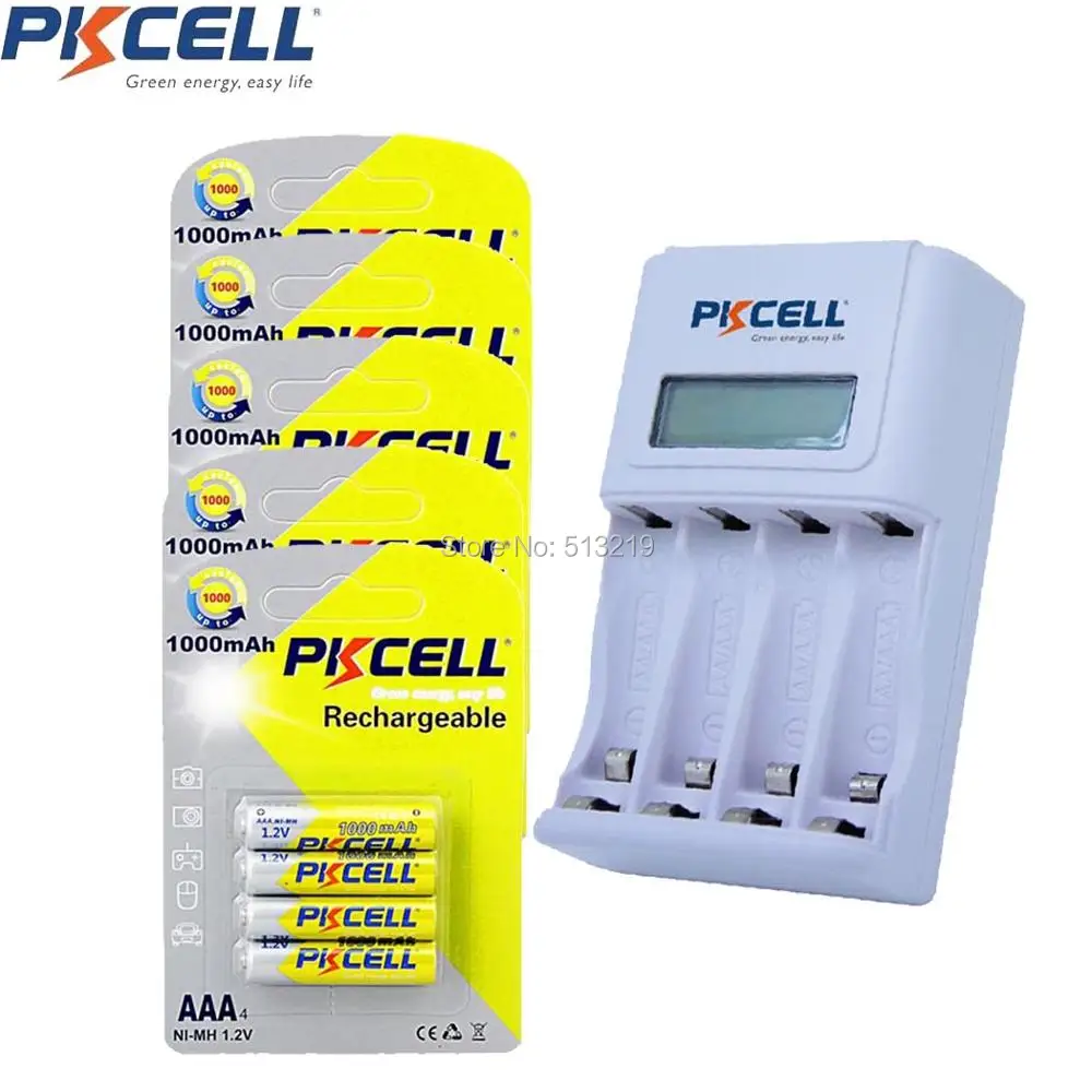 

20Pcs/5Card PKCELL AAA Battery 3A Batteries and 4slot EU/US Plug Charger For 1 to 4Pcs AA/AAA NIMH/NICD Rechargeable Batteria