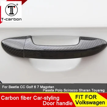 

Car Sticker Carbon Fiber Auto Door Handle Knob Exterior Trim Covers For Volkswagen golf 6 Passat B8 Bora Superb 2010-2018