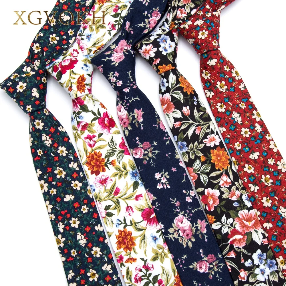 XGVOKH 100% хлопок галстук с принтом для мужчин модные классические 6 см Тонкий Тощий галстуки Свадебные цветы бизнес галстук бабочкой