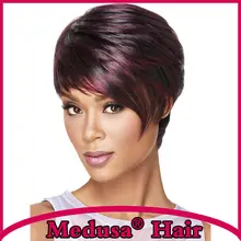 Medusa hair products: Asymmetrical Synthetic pastel wigs for women Short pixie cut styles Mix color wig with bangs SW0114