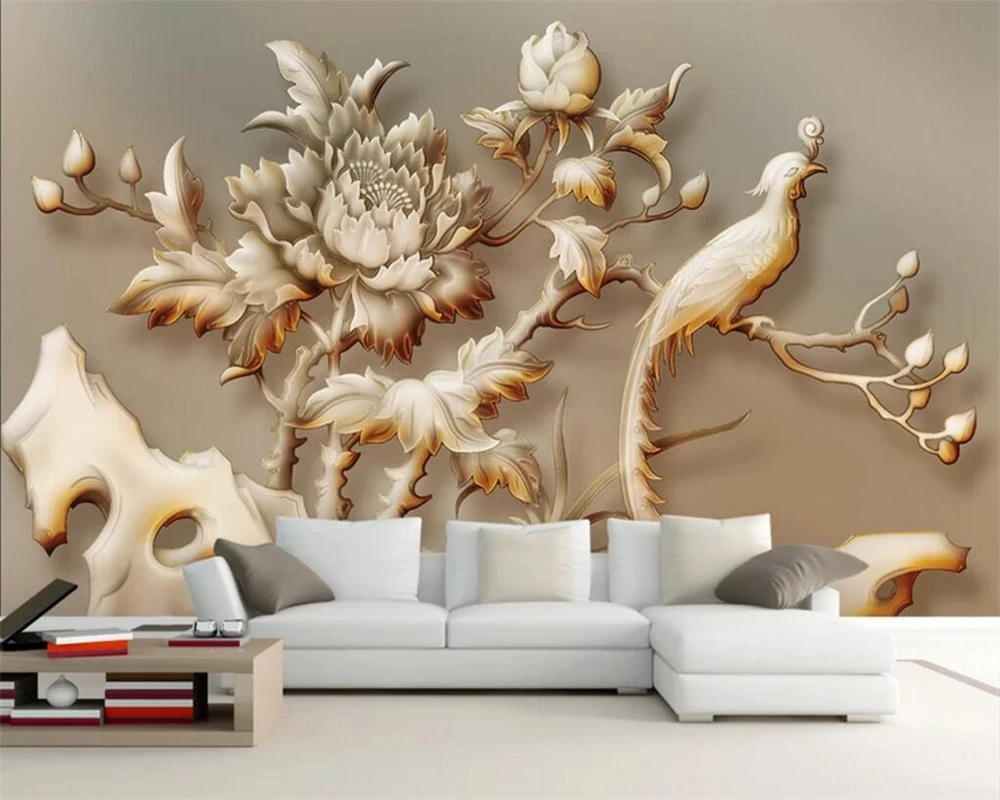Beibehang Custom wallpaper Danfeng Chaoyang Large jade TV sofa Background wall Living room Bedroom Embossed mural 3d | Обустройство