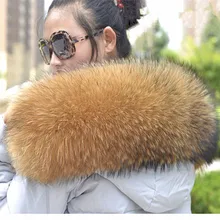 Натуральный мех шарф куртка меховой воротник Женское зимнее пальто меховые шарфы Роскошный мех енота зимние теплые шарфы-кольца