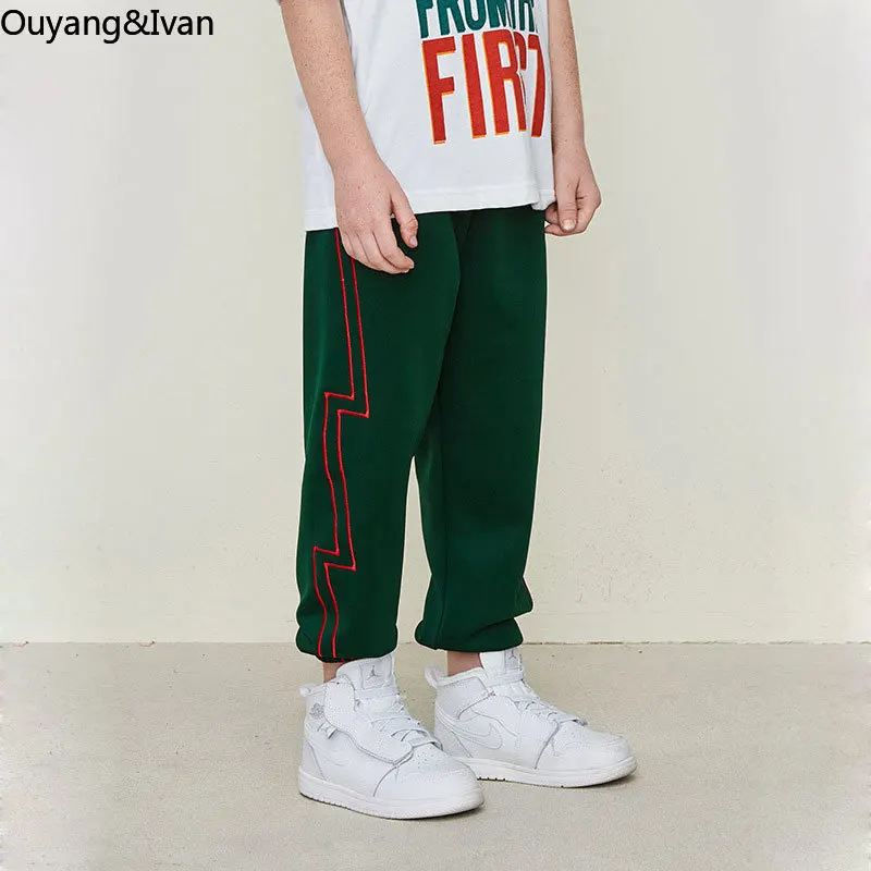 

Ouyang&Ivan Autumn and Spring New Lightning Embroidery Sweatpants Boys and Girls Loose Casual Pants Student Sport Pants