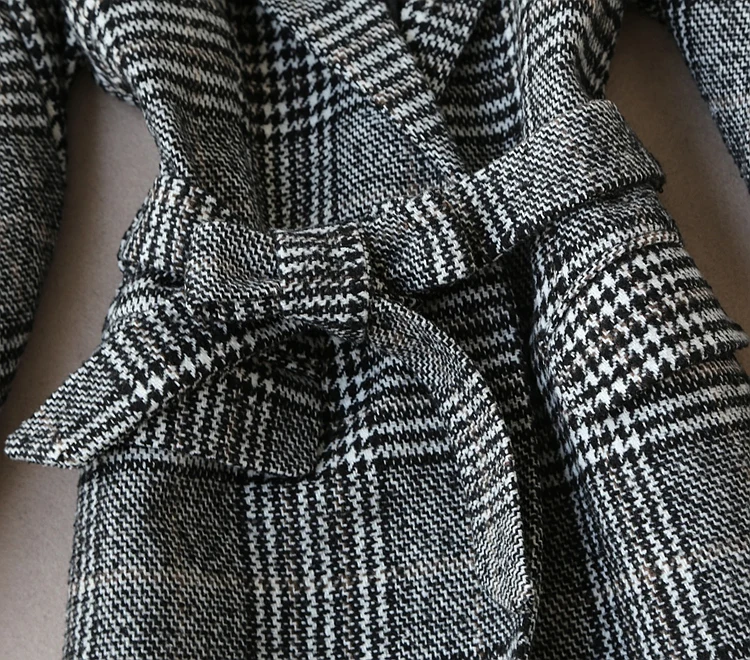 Зимняя женская куртка, длинное плотное пальто, шерстяная ветровка, темпераментное женское тонкое пальто, клетчатое элегантное шерстяное пальто