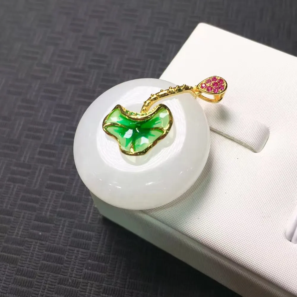 Натуральный и нефритовый yu инкрустация yu плоский подвесной кулон женский yu жемчужный suet белый yu ожерелье 925 Серебряный декор подарок