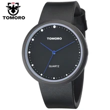 TOMORO 2017 Lune Inspiré D’origine Unisexe Vogue Minimaliste Hommes Veau Noir En Cuir Résistant À L’eau Femmes Japon Quartz Montres