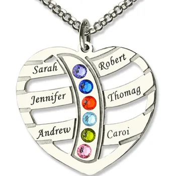 

personalized Family Heart Pendant Necklace with 925 slive Birthstone Necklaces Jewelry Custom Made Any Name #SW50