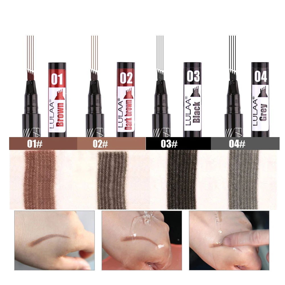 Lulaa Водонепроницаемый карандаш для бровей 4 головки 24 продолжительное время чёрный; коричневый Тушь для бровей корейский макияж maquiagem TSLM1