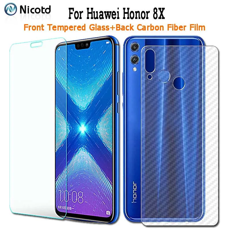 Nicodd 2 шт. в упаковке для huawei Honor 8X прозрачное закаленное стекло с добавлением задней панели из углеродного волокна защитная пленка для экрана для Honor 8X стеклянная пленка