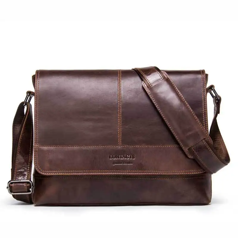 

2018 New Vintage Men's Bag Genuine Leather Men Shoulder Crossbody Bag With Zipper Pocket For Men Messenger Bags tote Versatile