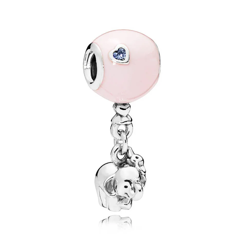 

Authentic 925 Sterling Silver DIY Jewelry Elephant & Pink Balloon Dangle Pendant fit Lady Necklaces Enamel & Clear CZ