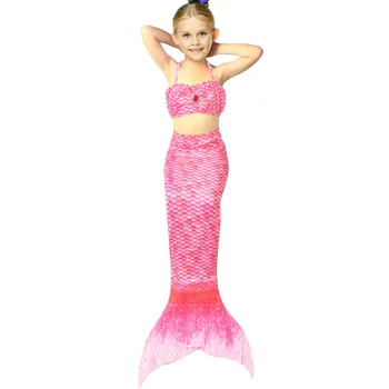 

Summer Mermaid Baby Girl Swimwear Suits for 4-12 Years Girls Strapped Tops+Fishtail Two Piece Beachwear Mermaid Cosplay Costume