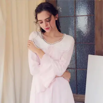 

White palace style embroidery Nightgowns female long sleeve pricess sweet style solid sleep dress winter new home clothes gx1437