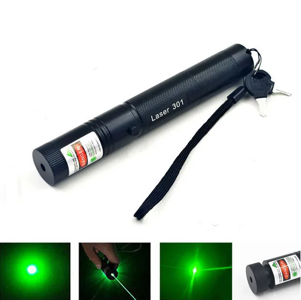 

Powerful 301 Green Laser Pointer Pen Beam Light Lazer High Power 20000m 532nm adjustable focus burn match with safe keys