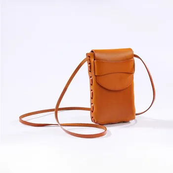 

ALAVCHNV new original hand-worn single shoulder messenger ladies vegetable tanned leather vertical mobile phone bag BR5024