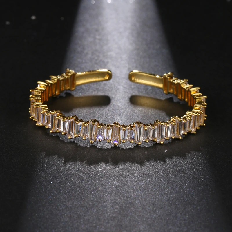 Регулируемые Квадратные браслеты из меди с фианитами|bangle adjustable|zirconia banglebracelet for