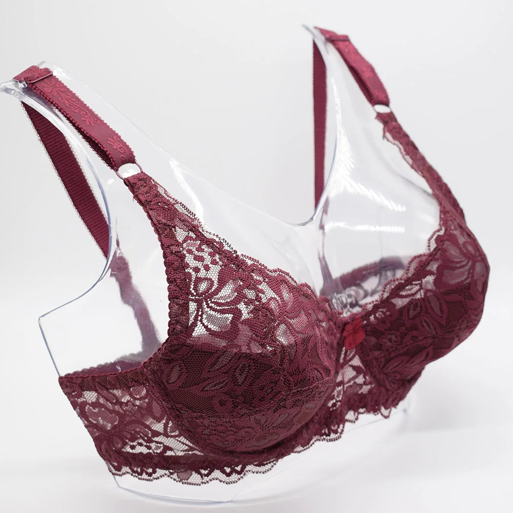  Sexy Lace Bra Plus size A B C D Cup Underwire Gather Adjustment Plunge Lingerie Bras For Women Embr