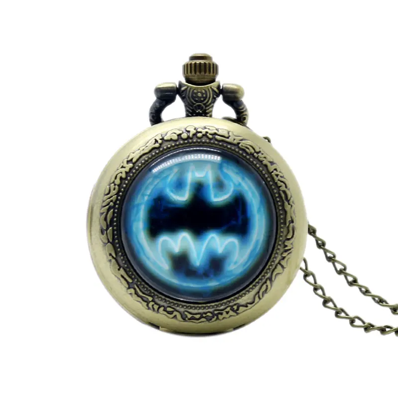 

Small Size Bronze Batman Movie Pocket Watch with Necklace Chain Quartz Movement for Womens Mens Christmas Gifts