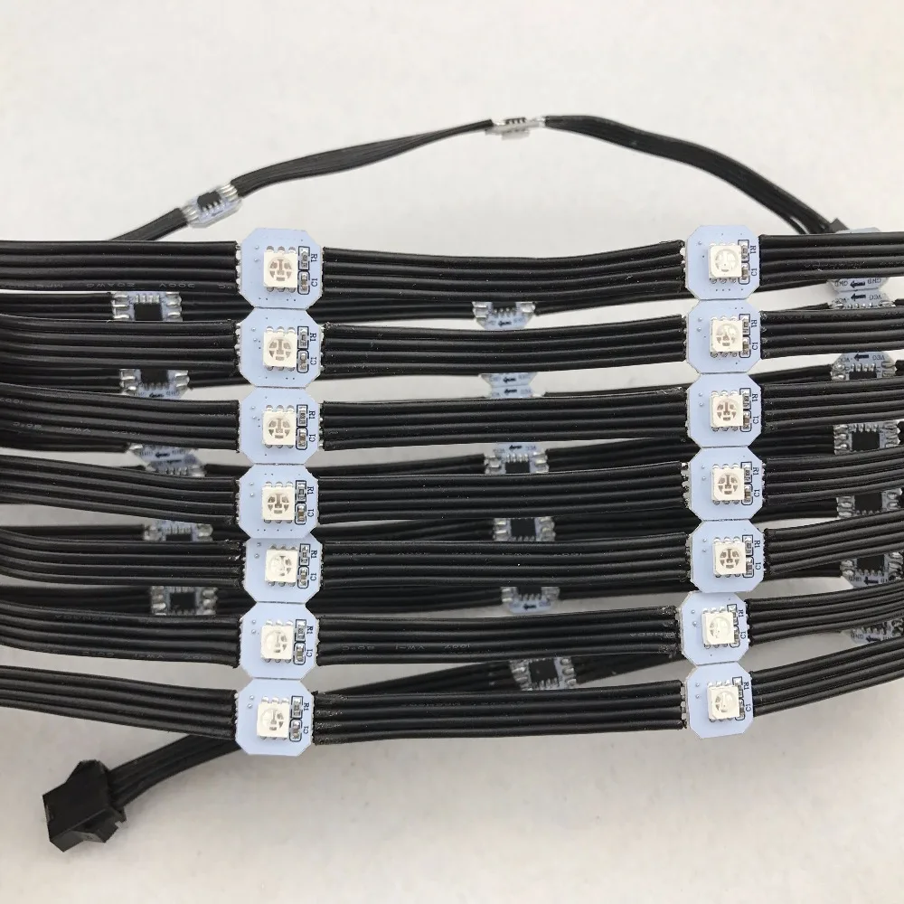 

50 LEDs/set addressable pixel string light; DC5V GS8208 IC; 0.24W/pixel;size:12mm*12mm;5cm wire spacing; all balck wire