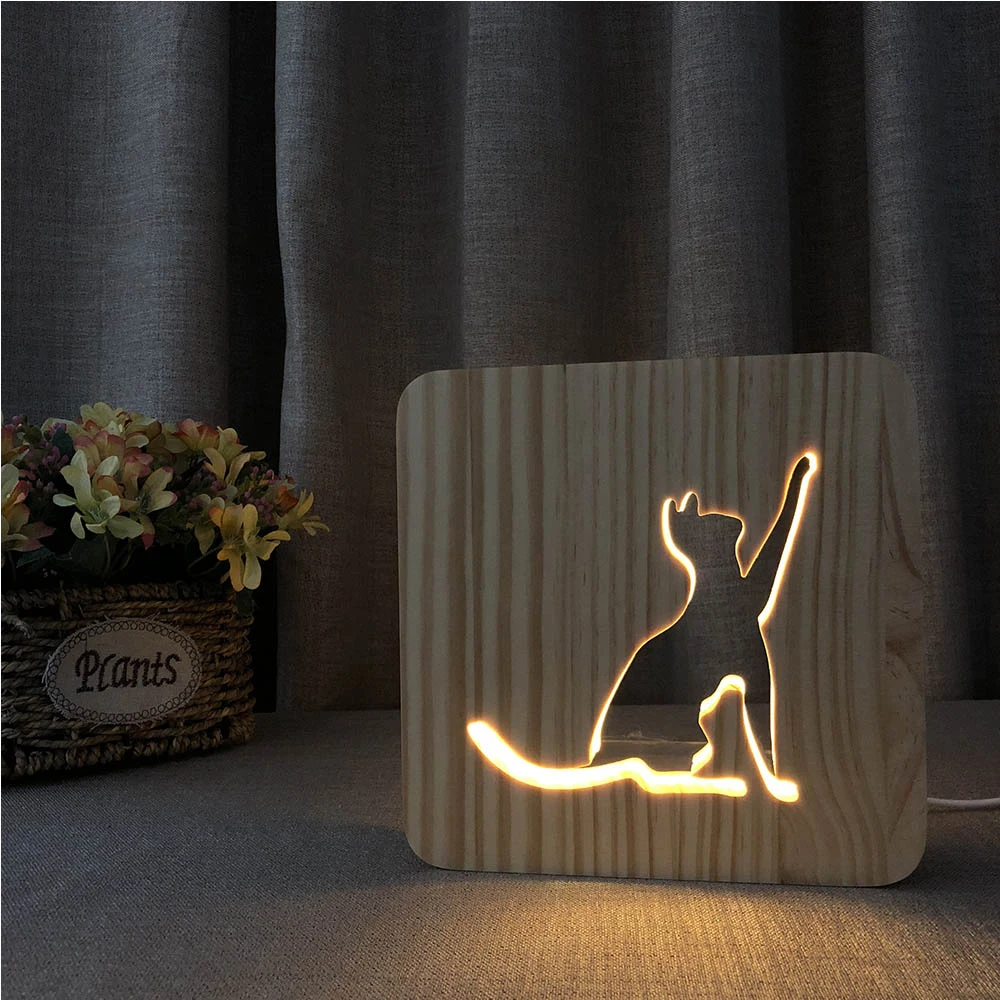 

Wooden Lamp Animal Cute kawaii Cat Paw Lamp 3D USB LED Table Light Switch Control Wood Carving Lamp for Children Room Decoration