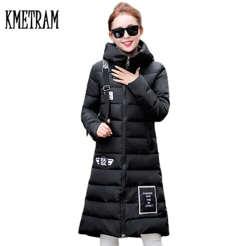 

2020 Fashion European Style Long Slim Down Cotton Parkas New Warm Hooded Winter Jacket Women Coat Female Casaco Feminino WUJ0597