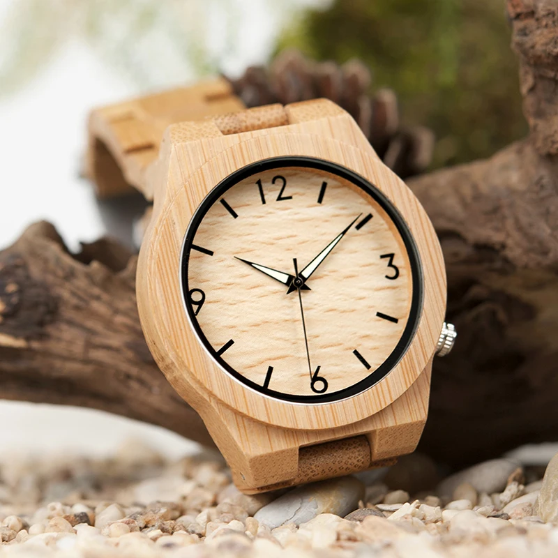 BOBO BIRD мужские часы деревянные бамбуковые кварцевые мужские часы со светящимися стрелками с полностью бамбуковым ремешком в подарочной коробке