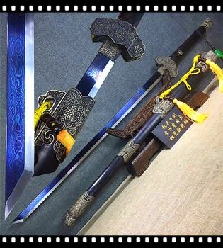 

Battle Ready Blove Folded Damascus Steel Chinese Sword Katana Dao Sharp Straight Blade Copper Fitting Full Tang