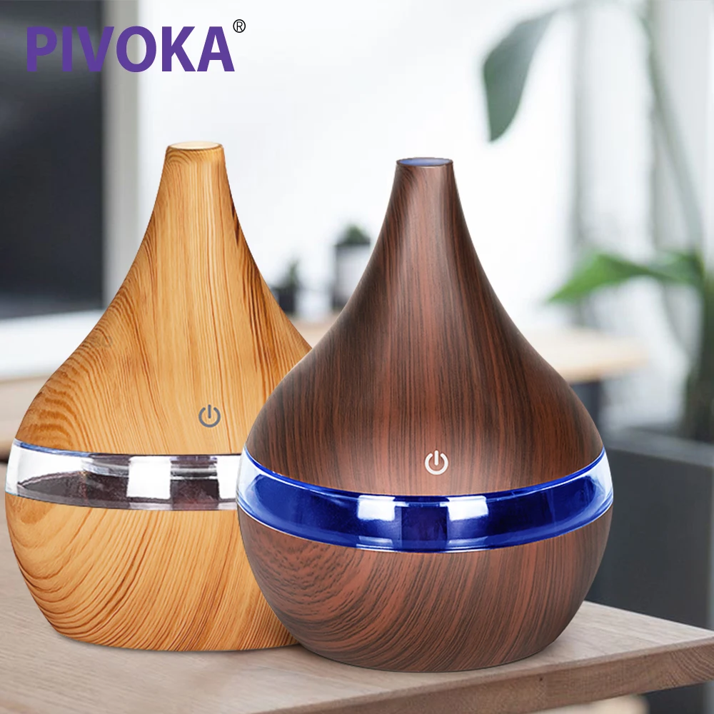 

PIVOKA 300 ml Electric Air Humidifier wood Grain Aroma Diffuser Aroma Treatment Eessential Oil Diffuser 7 Color LED Night Light