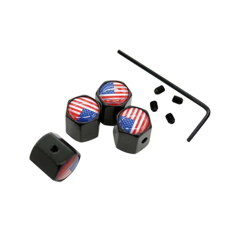 

4Pcs/Set Black Color Anti-theft Valve Caps US USA Flag Logo For Cadillac Ford Buick Chevrolet Chrysler Dodge Car Styling