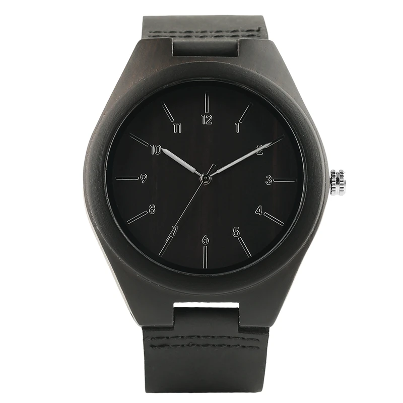 

Men Quartz Black Fashion Wrist Watch Nature Wood Minimalist Genuine Leather Band Strap Arabic Number New Arrival Creative Casual