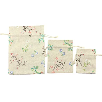 

10PCS Flower Branch Pattern Linen Jute Drawstring Gift Jewelry Bags Sacks Wedding Birthday Party Favors Drawstring Gift Bags