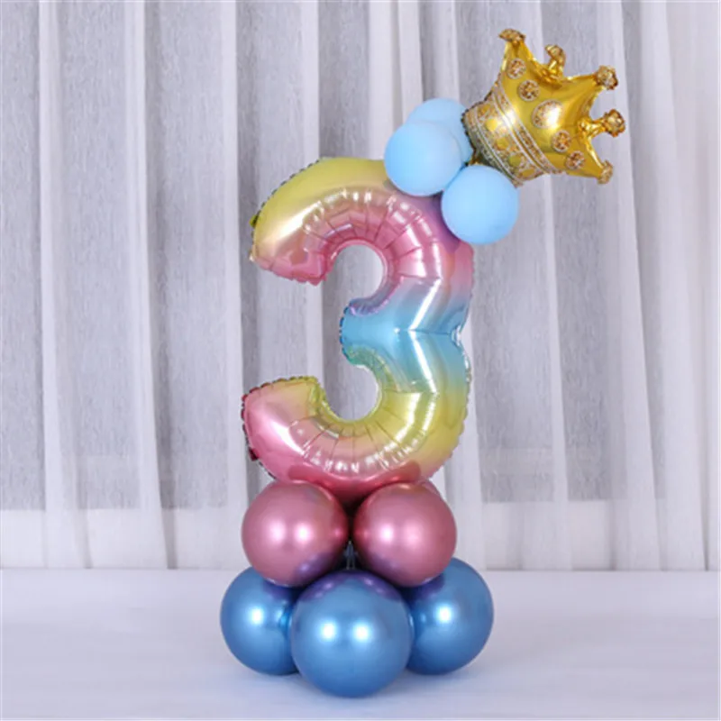 1 Набор 3" Радужный шар с цифрами на 1-й День рождения воздушные шары с единорогом вечерние шары с днем рождения украшения для вечеринки на день рождения Детские шары