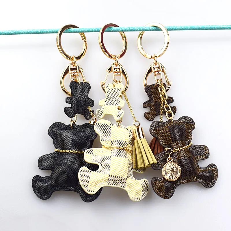 New Fashion PU Leather Bear Keychain Tassel Key Ring Car Bag Keychain
