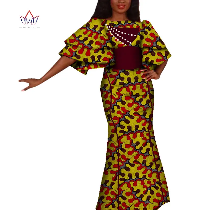 Дашики африканские платья для женщин Базен нигерийские элегантные африканские платья с принтом элегантное платье высокого качества BRW WY4229