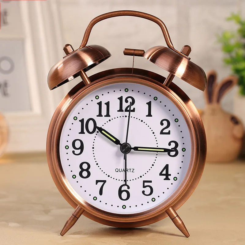 Retro Analogue Alarm Clock Double Bell Vintage Quartz Clocks with Night Light for Bedroom Hot Sale